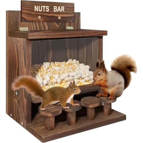 Mangeoire pour écureuils en bois, résistante aux intempéries et non traitée, station d'alimentation stable en vissée avec plateformes d'assise (1/5)