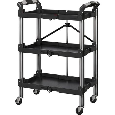 Carrello porta attrezzi pieghevole a 3 ripiani con ruote, nero, portata 68 kg, MODENUIT (1/5)