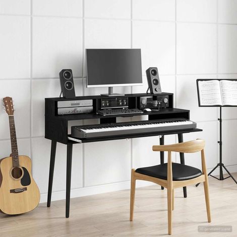 vidaXL Studio Desk Black Oak 152 x 42.5 x 36 cm Engineered Wood (1/5)
