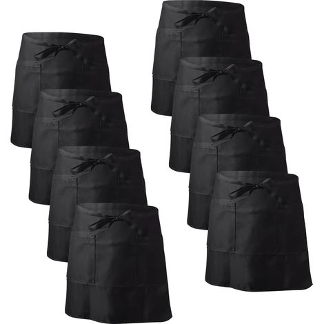 Tablier Taille Noir avec 2 Poches Serveurs Tablier 8 Pièces Demi Tablier de Cuisine pour Chef Hommes Femmes Tablier Court pour Café, Bistro, Restaurant (1/5)