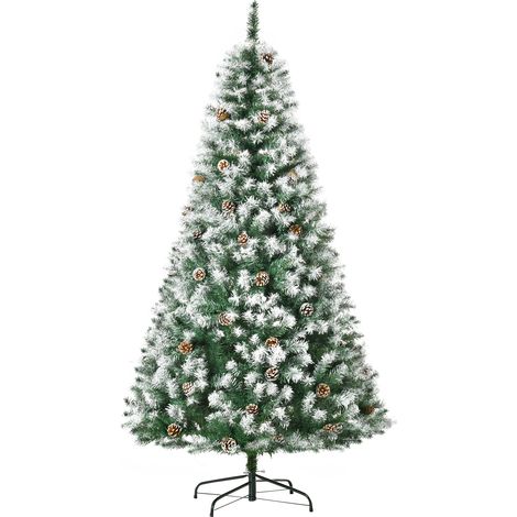 Sapin de Noël artificiel 800 branches 61 cônes pointes enneigées ignifugé 180 cm