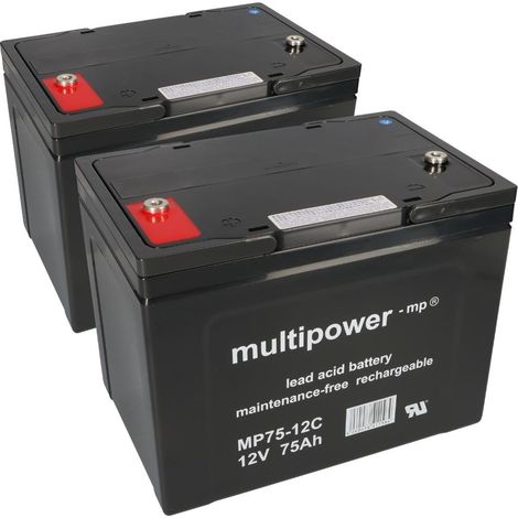 2x Bleiakku Batterie 12LC-75 M6 12V 75Ah AGM Blei Accu wartungsfrei MP