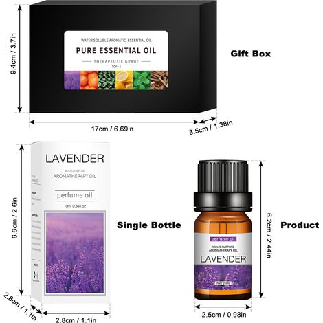 Aromatherapie-Set mit wasserlöslichen ätherischen Ölen – 6 x 10 ml Fläschchen (Lavendel, Orange, Pfefferminze, Zitrone, Eukalyptus, Sandelholz) für Diffusor und Luftbefeuchter (1/4)