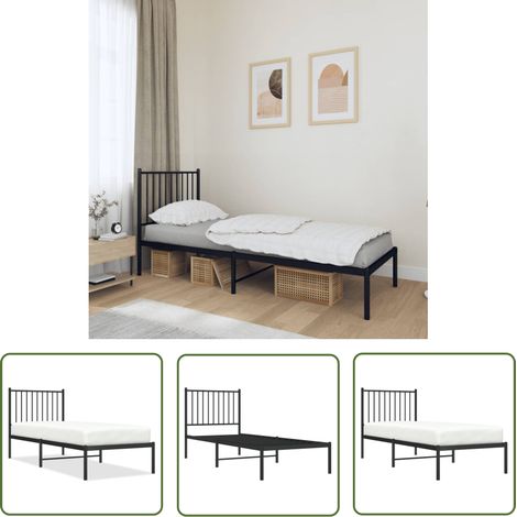 The Living Store Cadre de lit métal sans matelas avec tête de lit noir 75x190 cm - Cadre De Lit - Lit Double - Lit Metal - Lit Moderne - Literie (1/5)