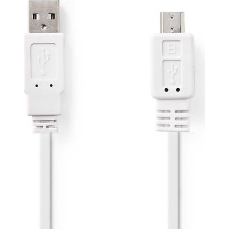 Cable usb usb 20 usb a macho usb micro b macho 480mbps niquelado 100m piso pvc blanco bolsa de plastico