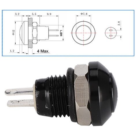 DEESSE SHOP-1A 24V 8mm Mini voiture étanche bouton poussoir momentané interrupteur d'alimentation en alliage d'aluminium de Zinc