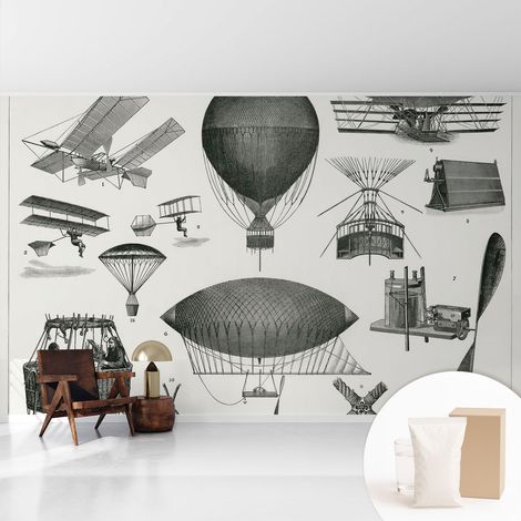 Tapete Vliestapete mit Kleber - Wandgestaltung - Tapete Wohnzimmer - Flur Eingangsbereich Geschichte der Luftfahrt 416x254 cm (1/5)