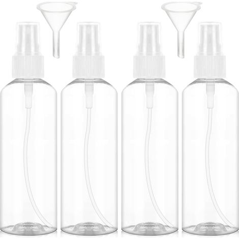 4 Pièces Flacon Spray Vide, 100ml Contenant Voyage, Plastique Pulverisateur Voyage, Réutilisables Transparent Bouteille Spray Vide, avec 2 Entonnoir pour Lotion, Parfum, Shampoing etc (1/5)