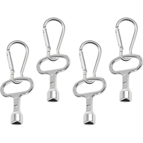 4 Pièces Cle Triangle Poubelle, Clé Poubelle Jaune Triangulaire avec Porte-Clés, Clef Triangle à Douille en Métal pour Compteur Gaz Ascenseurs Armoire Electriques Coffret (1/5)