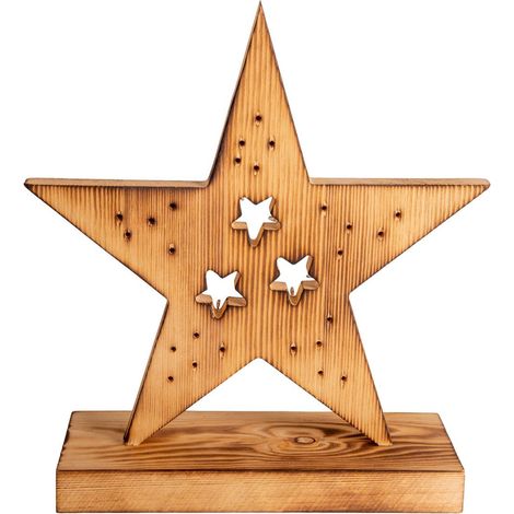 Étoile de Noël Lumineuse LED Décoration en Bois Intérieur et Extérieur Naturel 29 cm - PANGIVO (1/5)