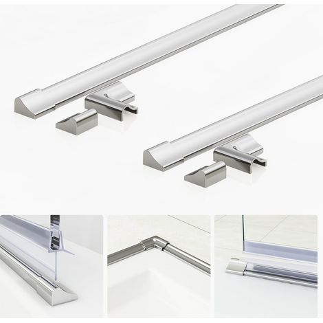 Barre de protection anti-écoulement d'eau de douche 2 x 95 cm en aluminium pour joint de douche, paroi de douche, baignoire déflecteur d'eau, cabine de douche, joint de douche (1/5)