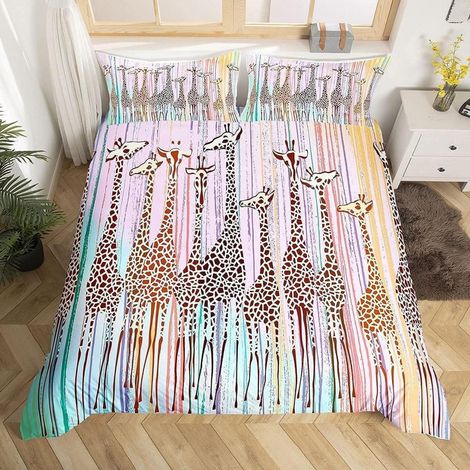 Bettwäsche-Set 3D Giraffen-Druck 155x220cm 2-teilig Mikrofaser mehrfarbig