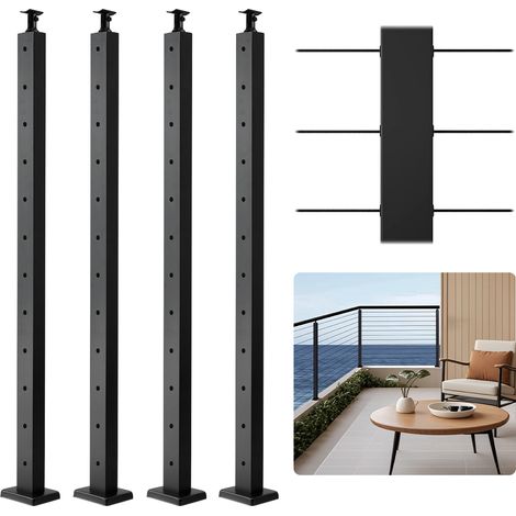 VEVOR Set di Ringhiera 4 Pz per Recinzione da Balcone 1067x100x100 mm Palo per Pannello da Giardino Balcone Ponte, Kit di Palo per Balaustrata da Terrazza, Nero, 4JZLGZXHS106URZU0001V0
