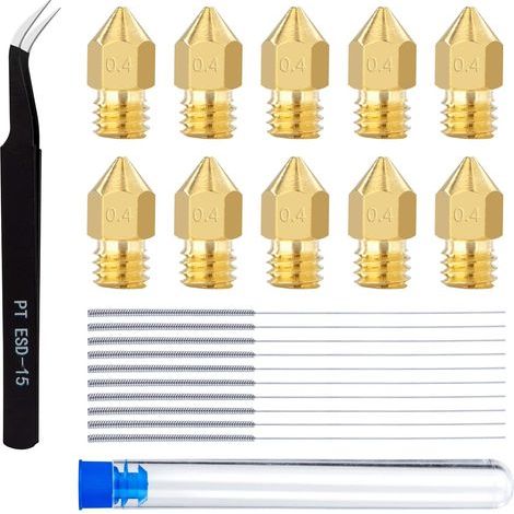 0.4mm 3D Printer Nozzles MK8 Brass Extruder Nozzle with Tweezers and Cleaning Needles Compatible with Creality CR-10 Ender 3 5 22 Pieces (1/5)