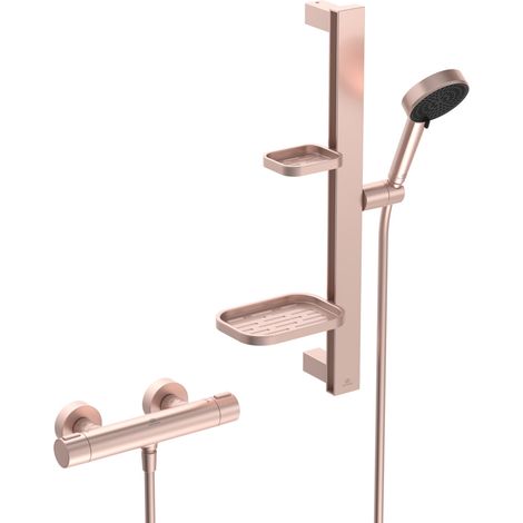 Ideal Standard - Ensemble de douche Alu+ avec barre de douche et mitigeur thermostatique rose brossé (1/4)