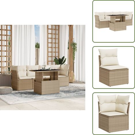 5-tlg. Garten-Sofagarnitur mit Kissen Beige Poly Rattan - Gartensorte - Gartenmöbelset - PE-Rattan Möbel - Outdoor Sofa - Lounge Set (1/5)