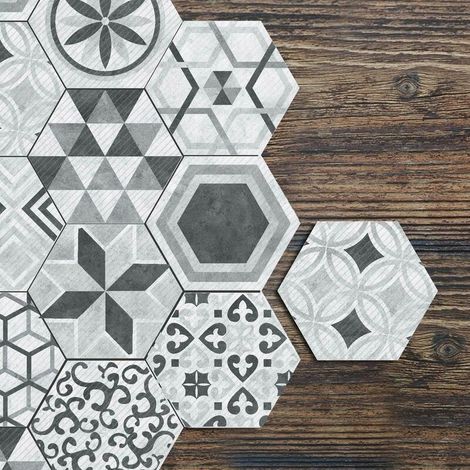 royaluxe -Carrelage Autocollants Hexagonal Style Industriel Anti-Slip Auto-Adhésif Amovible Sticker Mur 200mm230mm Fontainebleau 10Pcs (1/5)