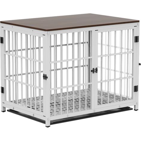BingoPaw Jaula Perro Metalica con Mesa Madera Cuerpo Conectable, (78x56x65cm, Blanco)