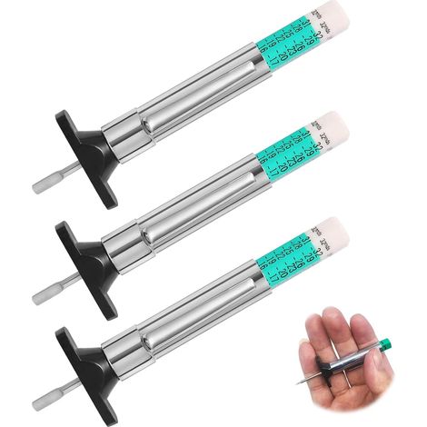 Jauge de profondeur de pneu bicolore (lot de 3) - Outil de mesure intelligent pour pneus de voiture, camion et moto - Plage de mesure : 0-25 mm (1/5)