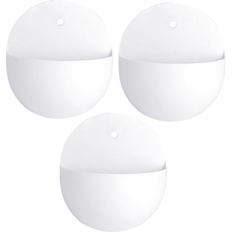 Jardinières décoratives suspendues en plastique blanc, semi circulaires, pour mur, lot de 3 (1/5)