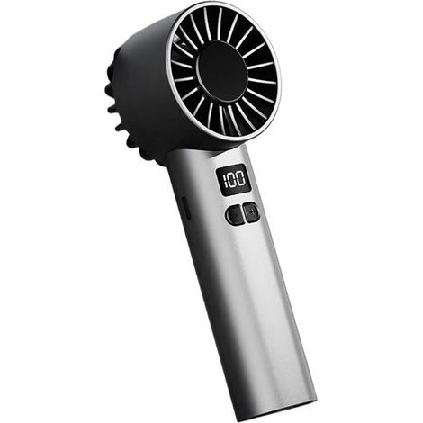 Tragbarer, wiederaufladbarer Mini-Ventilator mit 100 einstellbaren Geschwindigkeitsstufen, integriertem LED-Display, USB-Ladeanschluss, graue Farbe (1/5)