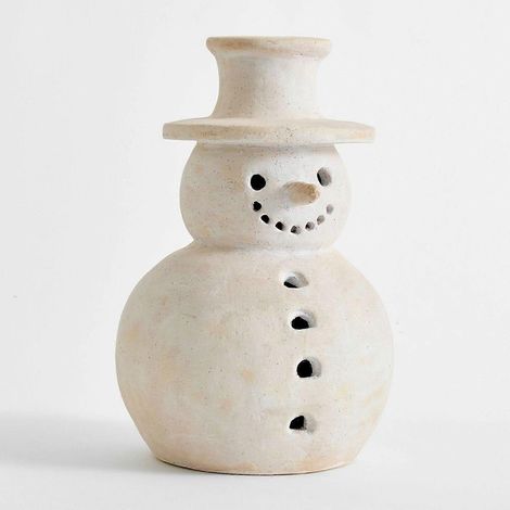 Décorations de Noël - Figurines de bonhommes de neige en terre cuite faites à la main - Argile blanche, décoration hivernale, aspect rouille (1/5)