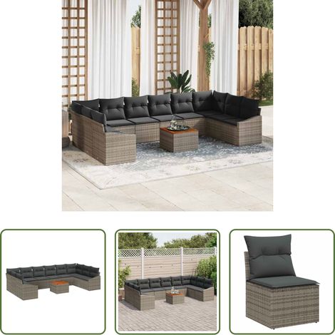 vidaXL Modulares Sofa - Gartensofa-set mit Speicher 11 pcs Grau Poly-Rattan (1/5)