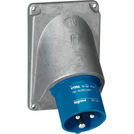 Fiche inclinée Hypra IP44 16A de 200V à 250V 2P+T métal LEGRAND 052162 (1/2)