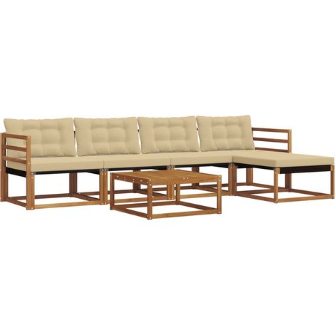 Conjunto de sofás de exterior con cojín 6 pcs Natural y Beige vidaXL