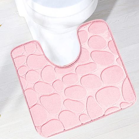 1 Tapis contour WC, antidérapant, absorbant, microfibre, forme U, rose, salle de bain