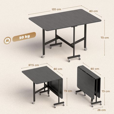 Esstisch Klappbar Küchentisch für 4-6 Personen mit 6 Rollen Mobiler Klapptisch für Kleine Räume 120x80x73 cm Schwarz (1/5)
