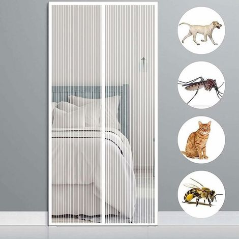 Rideau moustiquaire - YYV - 150x220 cm - Anti-mouches - Fixation magnétique - Couleur blanche (1/4)