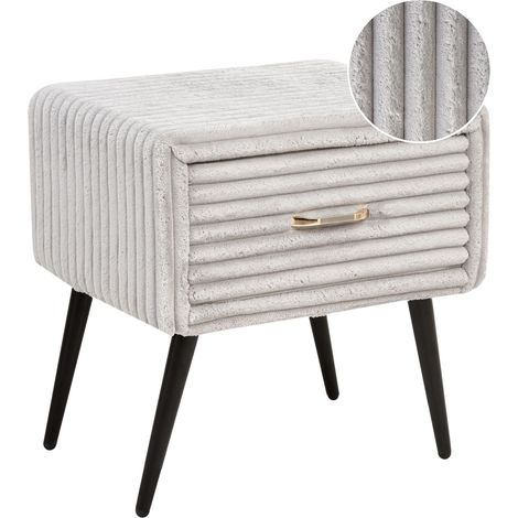 1 Drawer Bedside Table FLAYAT Corduroy Light Grey