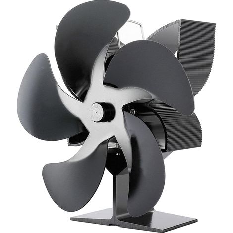 Wood Stove Fan, Chimney with 5 Blades, Aluminum Alloy Fan for Wood Stove, Workshop Stove, No Electricity, Winter Chimney Parts (Black) (1/5)