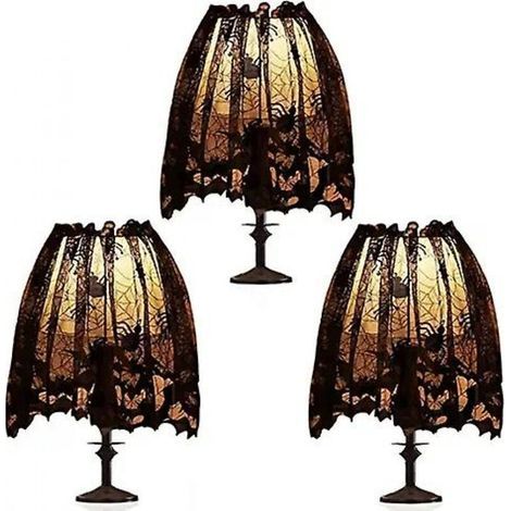3 articles de décoration pour abat-jour d'Halloween : housses en dentelle noire avec motif toile d'araignée (1/5)