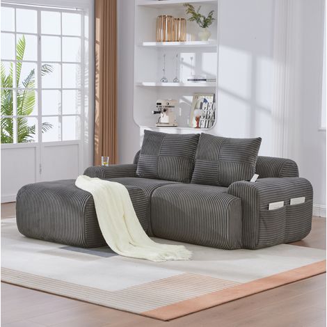Canapé modulaire 200/174/80 cm en velours côtelé gris foncé avec porte-gobelet et poche latérale (1/5)
