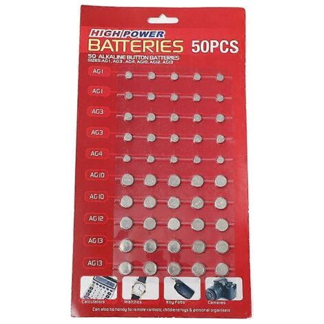 Lot de 50 piles bouton AG1/AG3/AG4/AG10/AG12/AG13 pour montres (1/5)