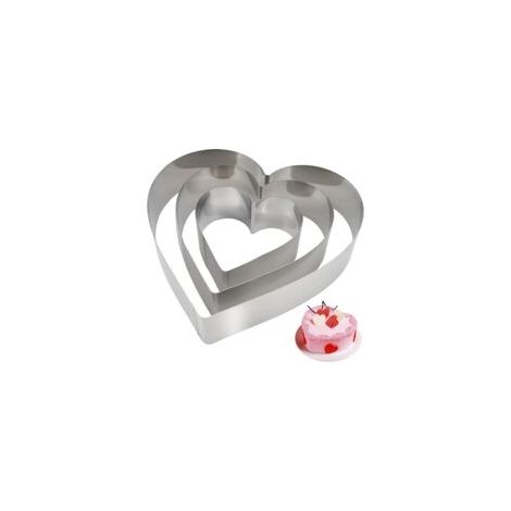 Juego de 3 moldes para repostería con forma de corazón, de acero inoxidable. Diámetro: 10/15/20,5 cm, Altura: 4,5 cm. Molde para pasteles y tartas con forma de corazón - Crezuo