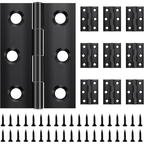 Dailygoods, Bisagras, 10 unidades, Plegables, 44 × 31 mm, Acero inoxidable negro, Bisagra para puerta, Incluye 60 tornillos, Alta resistencia (1/5)