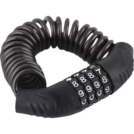 Lucchetto per moto in cavo d'acciaio, dispositivo antifurto, sicurezza per veicoli, lucchetto a combinazione a 4 cifre, lunghezza 150 cm, nero. (1/5)