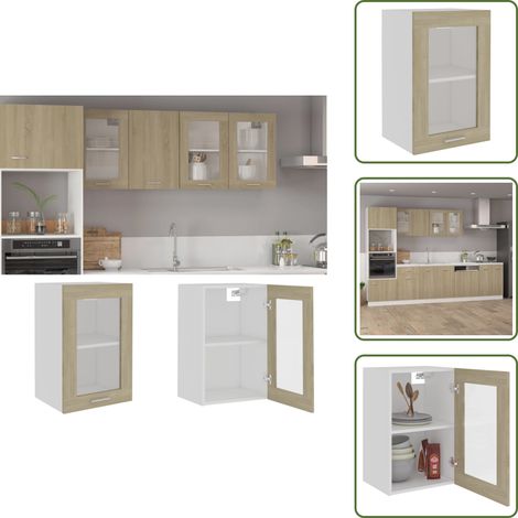 Armadio con ripiani - vidaXL Mobile Pensile con Vetro “Lyon” Rovere Sonoma 40x31x60 cm - Armadio con ante fuori