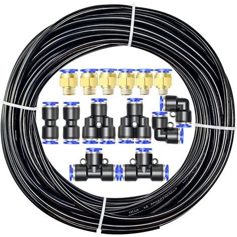 Kit de tuyau à air en polyuréthane PU, 10M de tuyau à air PU noir, 4 mm OD x 2,5 mm ID avec 14 raccords (1/5)