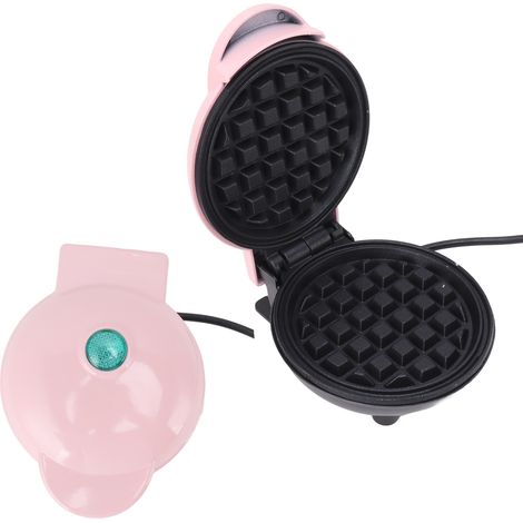 Mini gaufrier antiadhésif double face rond multifonctionnel pour petits-déjeuners, toasts et sandwichs, prise ronde BRA 110 V rose (1/5)