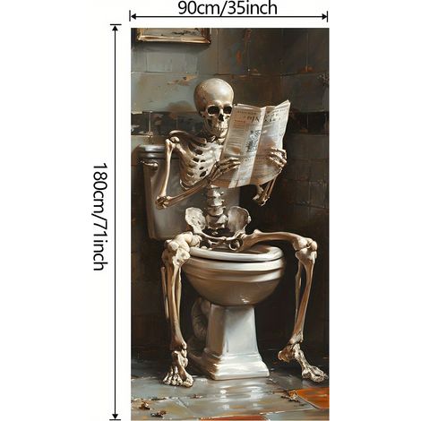 Décoration de porte d'Halloween, rideau de salle de bain Faucheuse, bannière décorative tête de mort effrayante - 90 x 180 cm (perforée + ruban) - Style 9