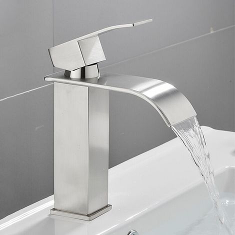 Robinet de lavabo cascade Robinet de salle de bain avec serpentin en céramique Eau chaude et froide Robinet de lavabo à une poignée en option Sans plomb Sans nickel (1/5)