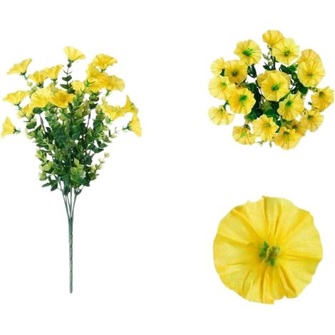Bouquet de Gloires du pour jour Artificielles en Soie et Eucalyptus Réalistes, Résistantes aux UV, 35 cm, pour Décoration de Mariage et Intérieur(Yellow) (1/5)