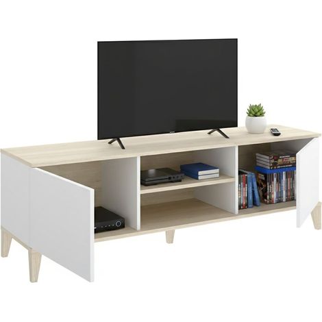 TV-Schrank Altus, 5 Regale, 2 Türen, mit Füßen, 40x150x48h cm Weiß