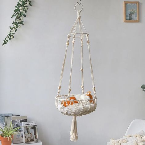 Katzenhängematte Makramee Hängeschaukel Haustierbett im Boho-Stil (Durchmesser 40 cm)