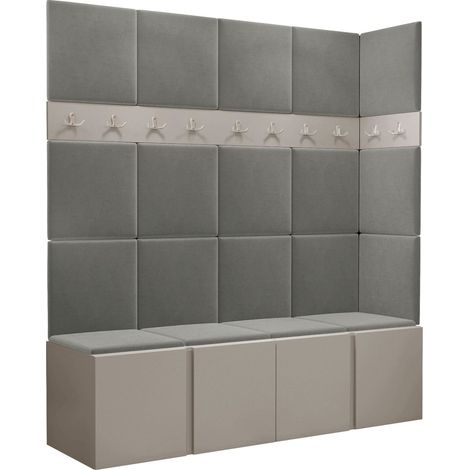 Conjunto para recibidor Pinis II, Polo 894, 186x168x46cm, Aglomerado laminado, Tapiz, Colocada, Montada en la pared (1/5)