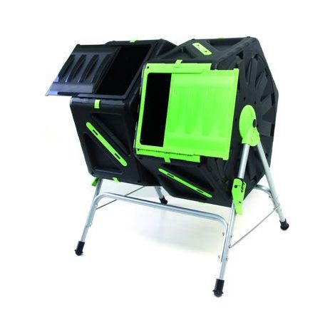 Composteur rotatif 2 bacs 140 L 390270 – Châssis acier et tambours plastiques résistants – Dimensions 83 x 66 x 62 cm – Système de rotation rapide – Tech-It (1/4)